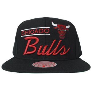 Chicago Bulls Mitchell‎ & Ness NBA Snapback Hat Cap Script 3D Logo Black NWT